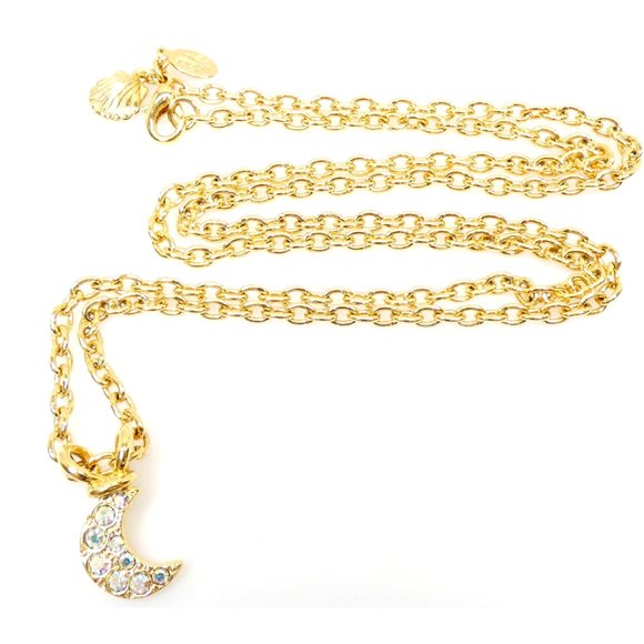 Dainty Signed Kirks Folly Gold Tone Crescent Moon Pendant Necklace Retired - Picture 5 of 12